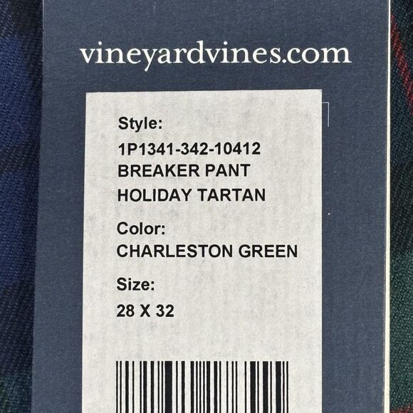 Vineyard Vines Pants Mens 28x32 Charleston Green Breaker Pant Holiday Tartan - Picture 8 of 15